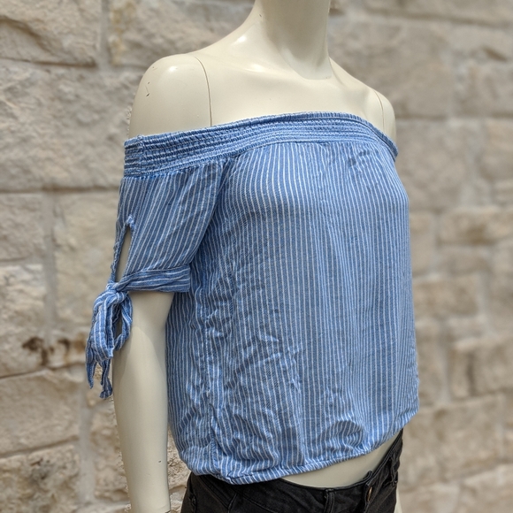 Kendall and Kylie Blue Striped Tie Blouse - Picture 3 of 12